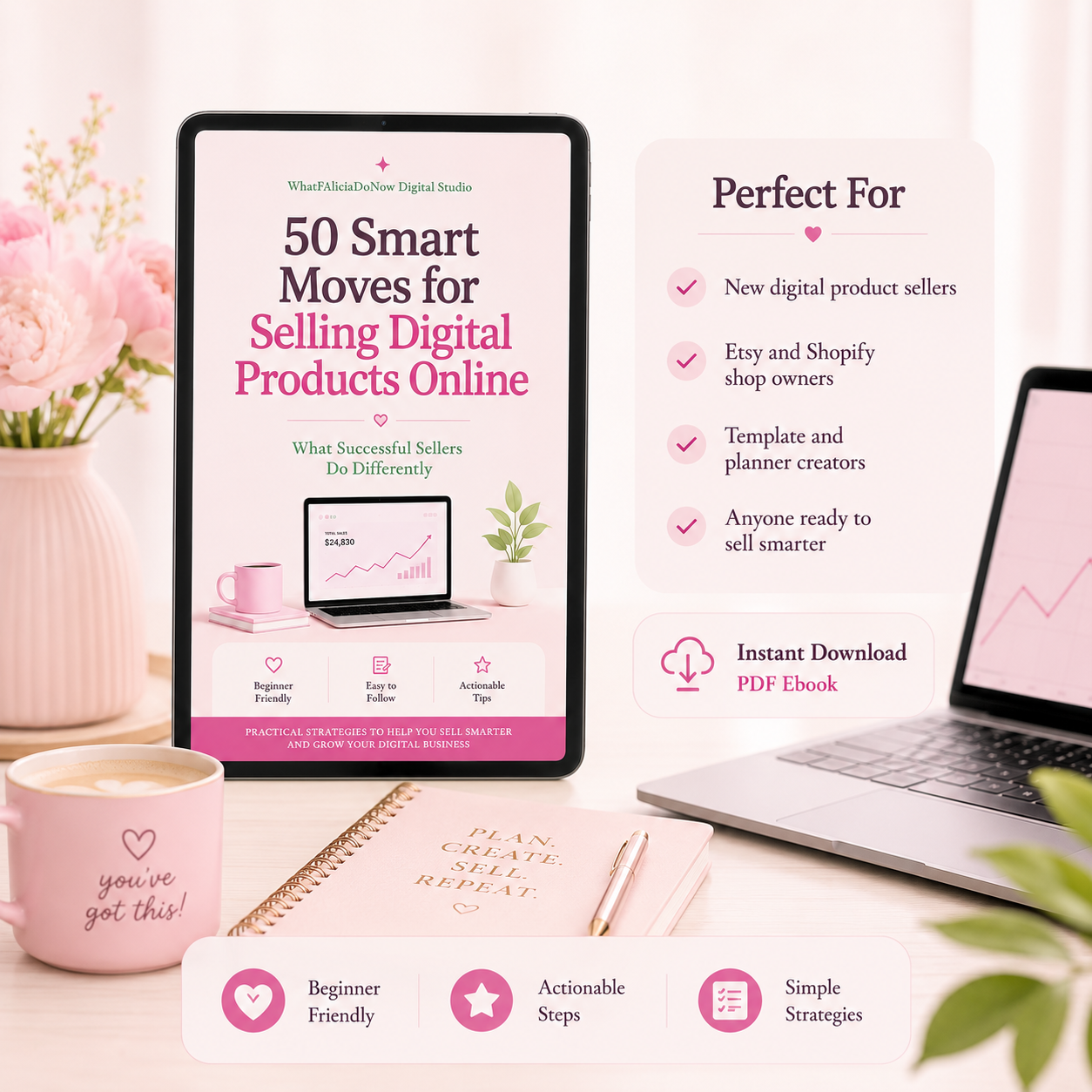 Beginner-friendly digital product ebook for Etsy and Shopify sellers with instant download PDF