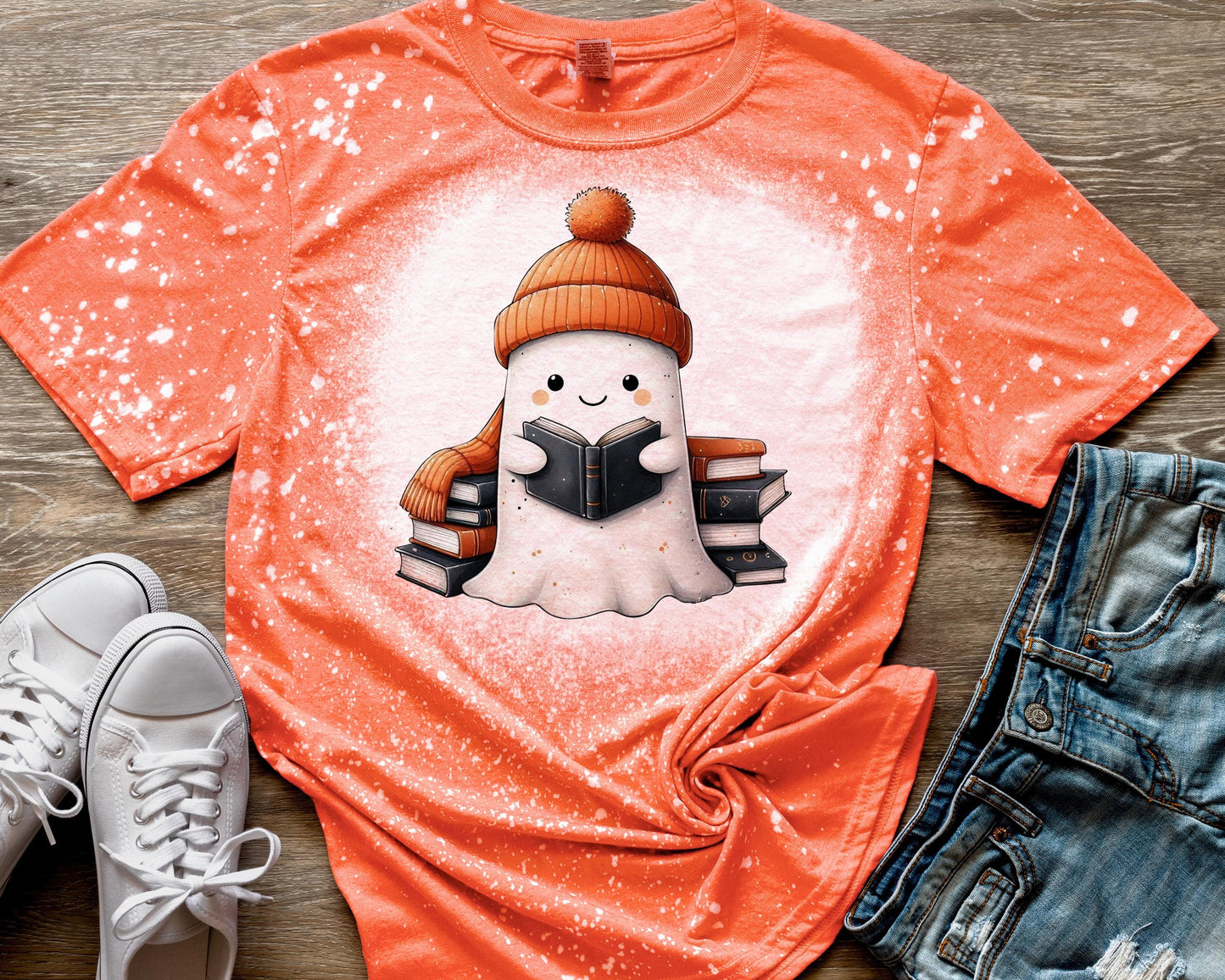 Retro Ghost Reading Books T-shirt, Halloween Ghost Tee Shirt, Spooky Season Shirt