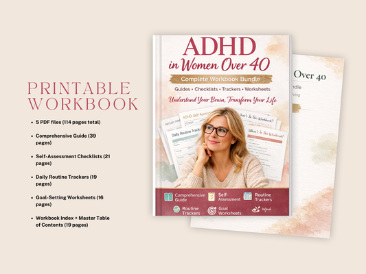 "Printable ADHD workbook for women 40 plus executive functioning guide pages