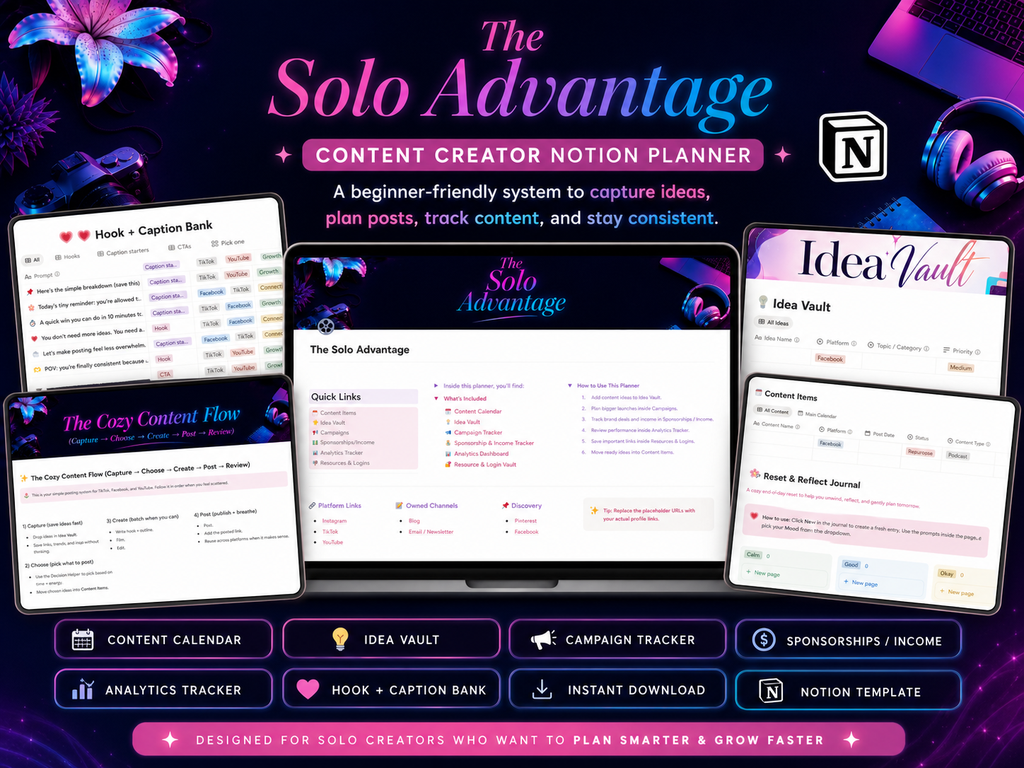 Notion Content Planner, digital product, content creator, social media planner