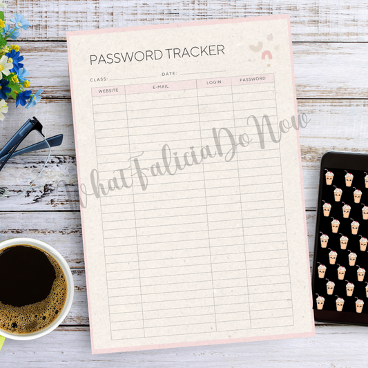 Printable Password Tracker