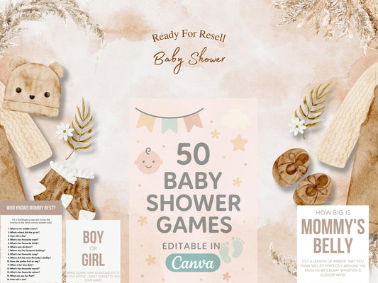 50 Baby Shower Games, Canva Template | PLR & MRR | Master Resell Rights
