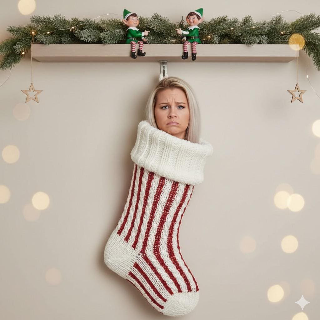 Christmas Stocking Wall Portrait Prompt – Gemini AI Photo | Instant Download
